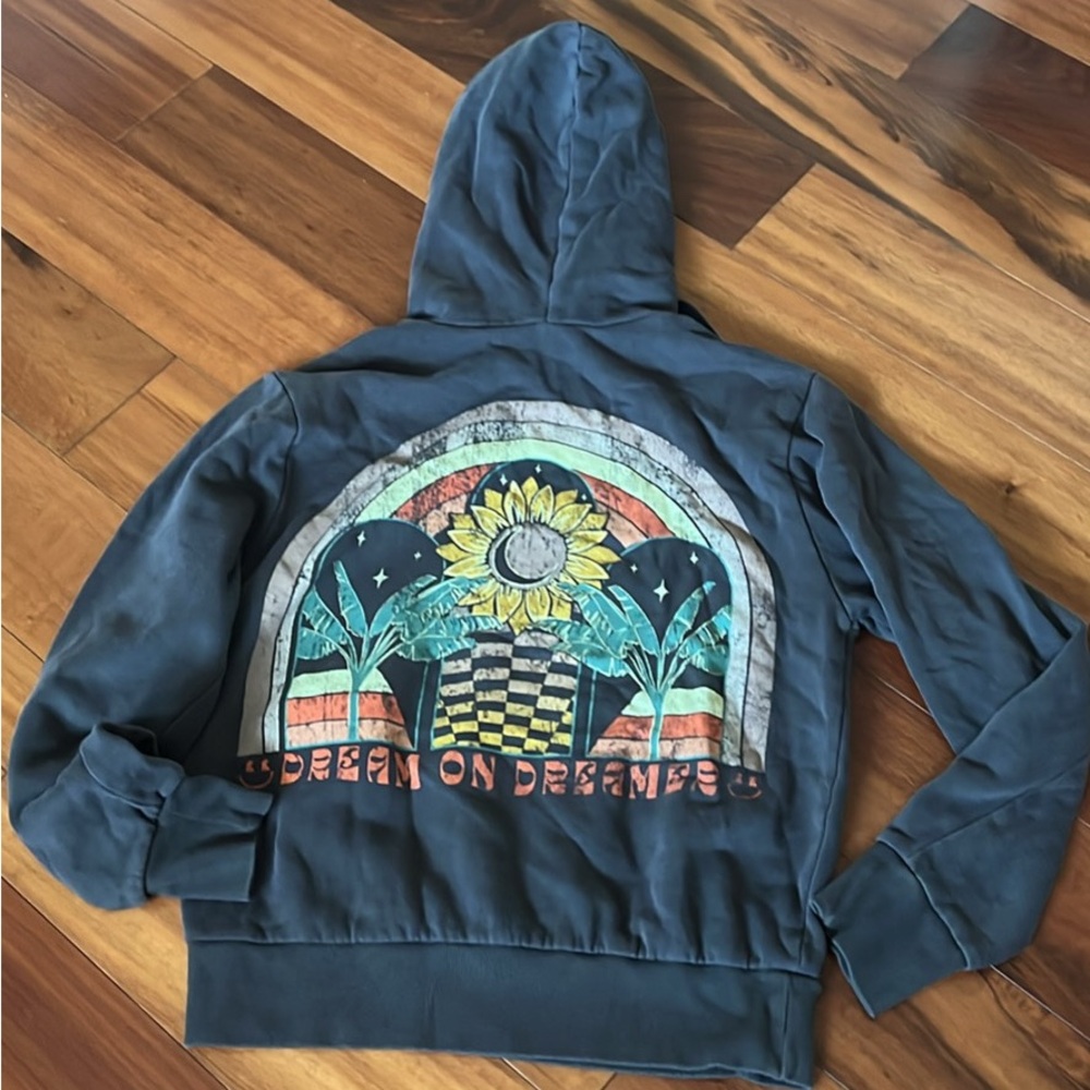 O’Neill Gray Hoodie Sweatshirt Women’s size small Sunflower